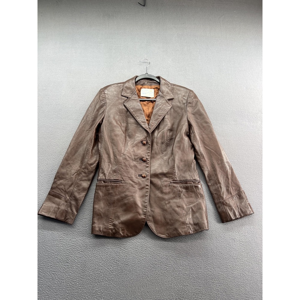 Vintage Peter Caruso Blazer Womens Medium Brown Leather Made in USA 3 Button 80s